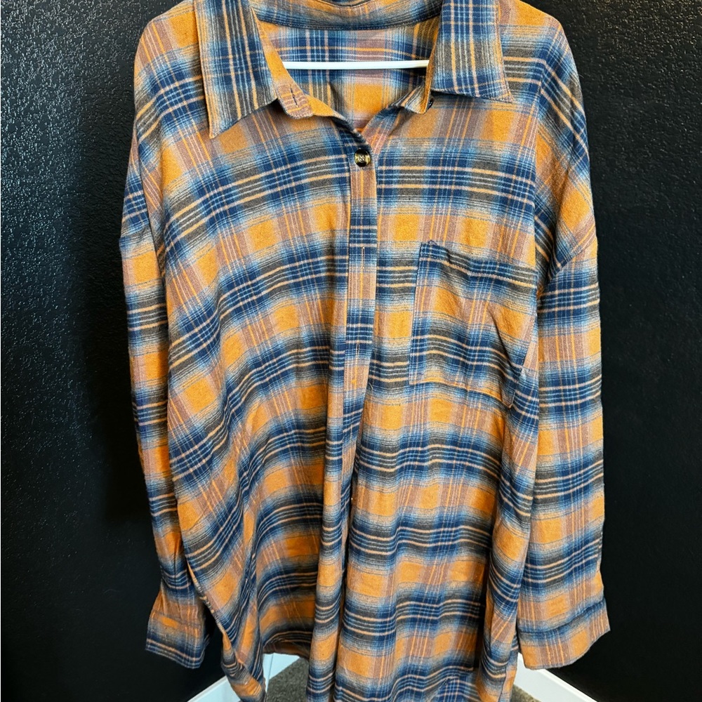 Plaid Button-Up Shirt in Orange and Blue